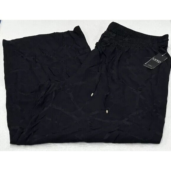 Lauren Ralph Lauren Womens Drawstring Plus Size Wide-Leg Jacquard Pants black 3x - Picture 2 of 10